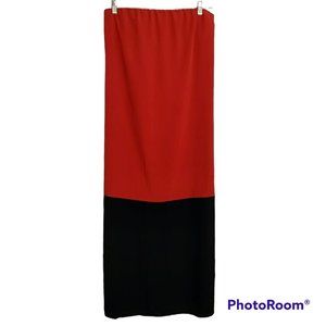 Loft Orange & Black Strapless Side Slit Maxi Dress Elastic Top Women's Size L